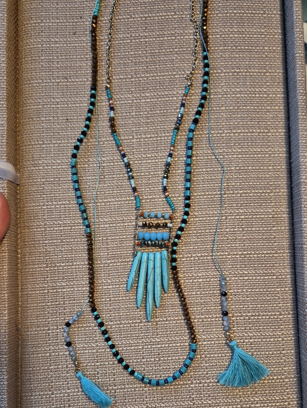 Park Lane Turquoise Blue Layered Beaded Necklace with Tassels